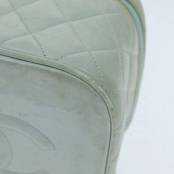 CHANEL Matelasse Vanity Cosmetic Pouch Lamb Skin Blue Gold CC Auth yk15445 - Picture 6 of 16